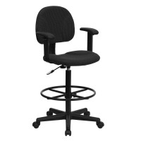 Flash Furniture Black Patterned Fabric Ergonomic Drafting Stool with Arms BT-659-BLK-ARMS-GG